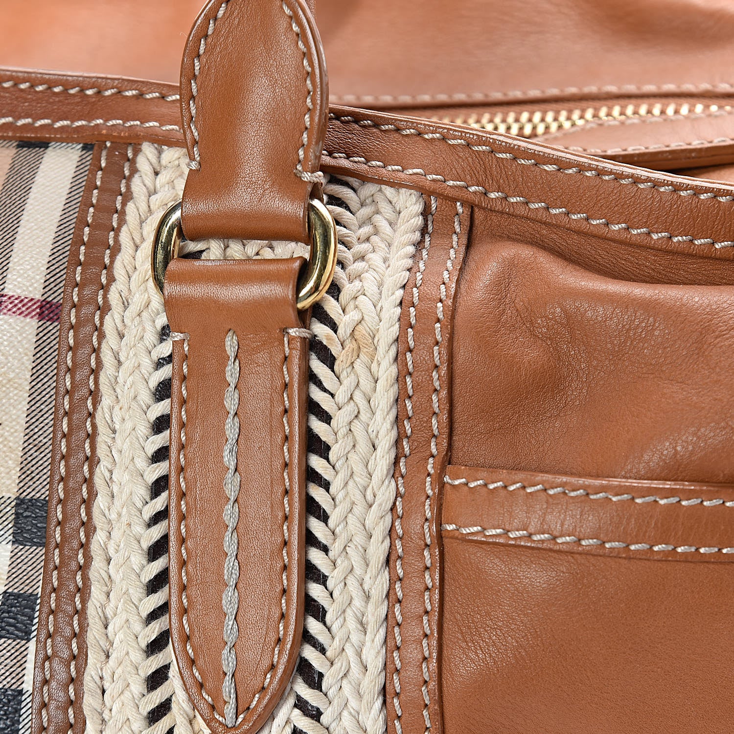 Burberry Haymarket Check Medium Rope Satchel Saddle Brown 11 of 16