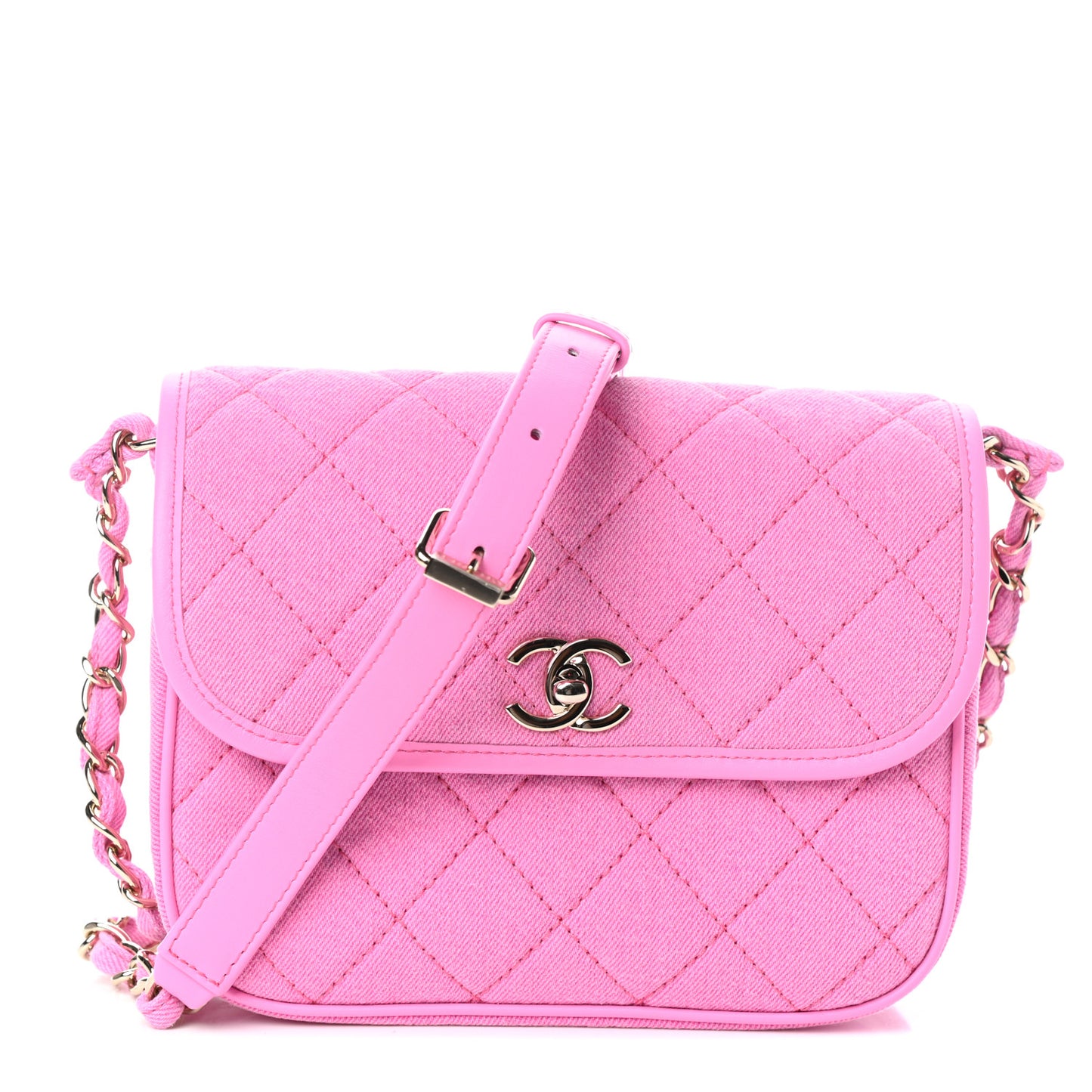 Denim Quilted Small Messenger Flap Neon Pink