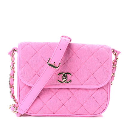 Chanel Denim Quilted Small Messenger Flap Neon Pink 1 of 10