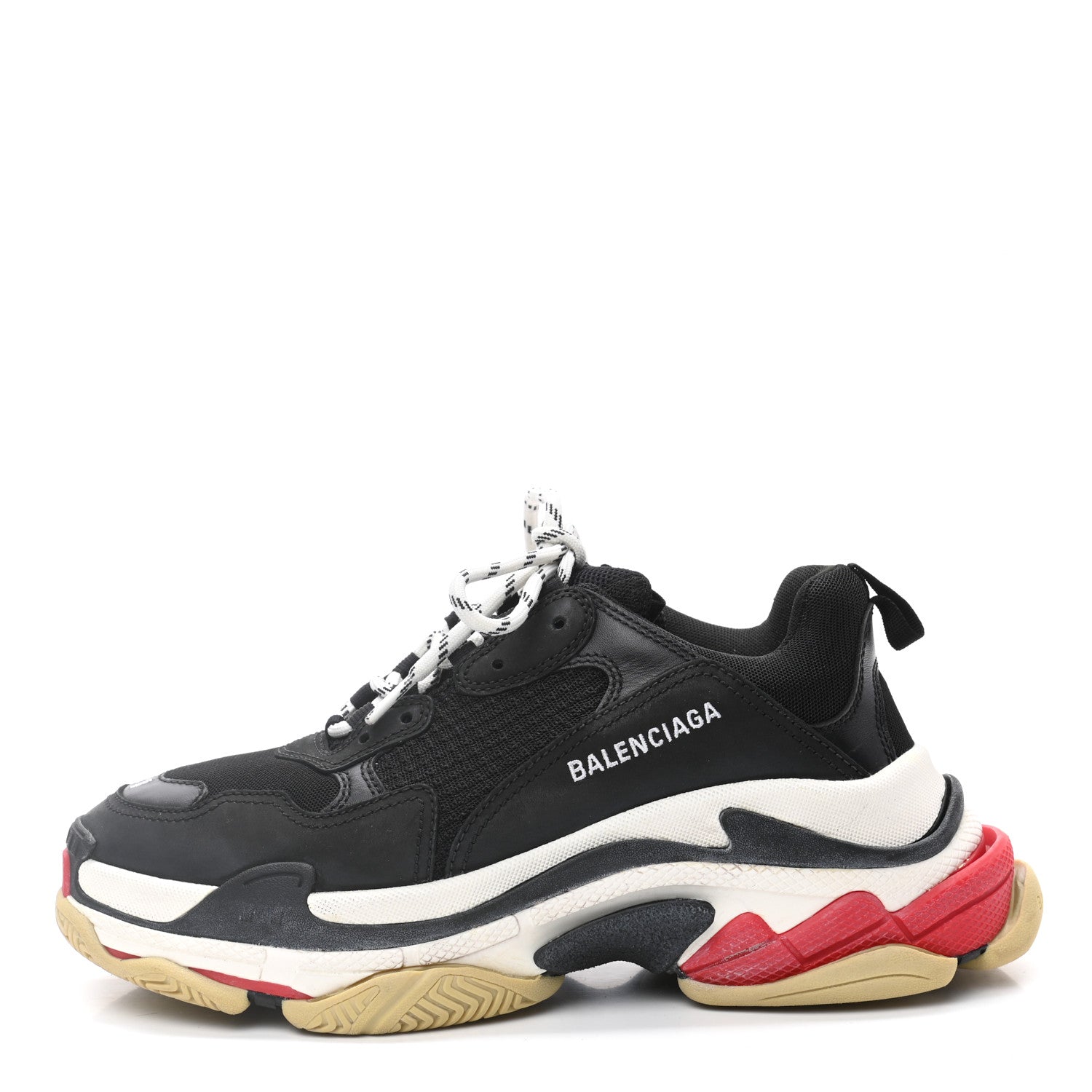 Balenciaga Fabric Mesh Washed Effect Mens Triple S Sneakers 41 Black Red 1 of 8