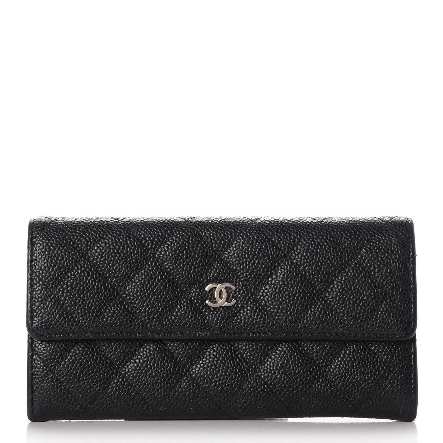 Caviar Quilted Large Gusset Flap Wallet Black