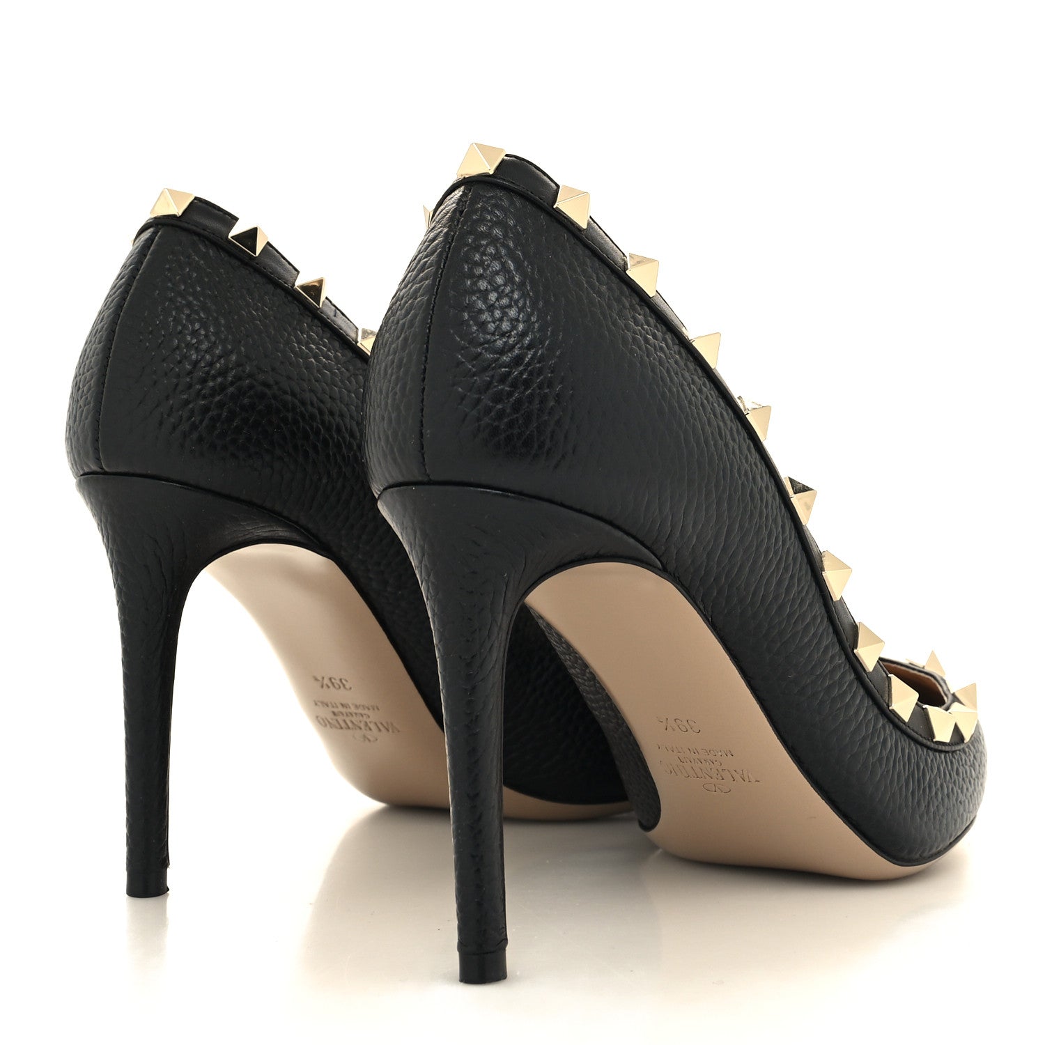 Valentino Garavani Pebbled Calfskin Rockstud 100mm Pumps 39.5 Black 4 of 7