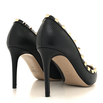 Valentino Garavani Pebbled Calfskin Rockstud 100mm Pumps 39.5 Black 4 of 7