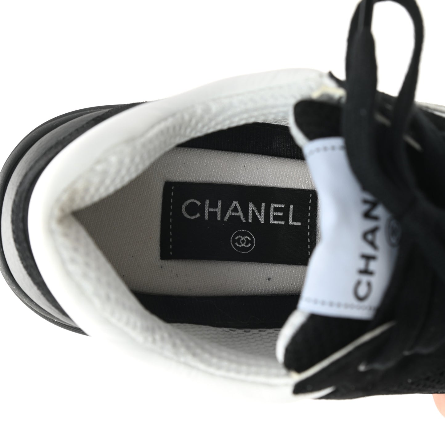 Mesh Suede Grained Calfskin Womens CC Sneakers 38 Black White