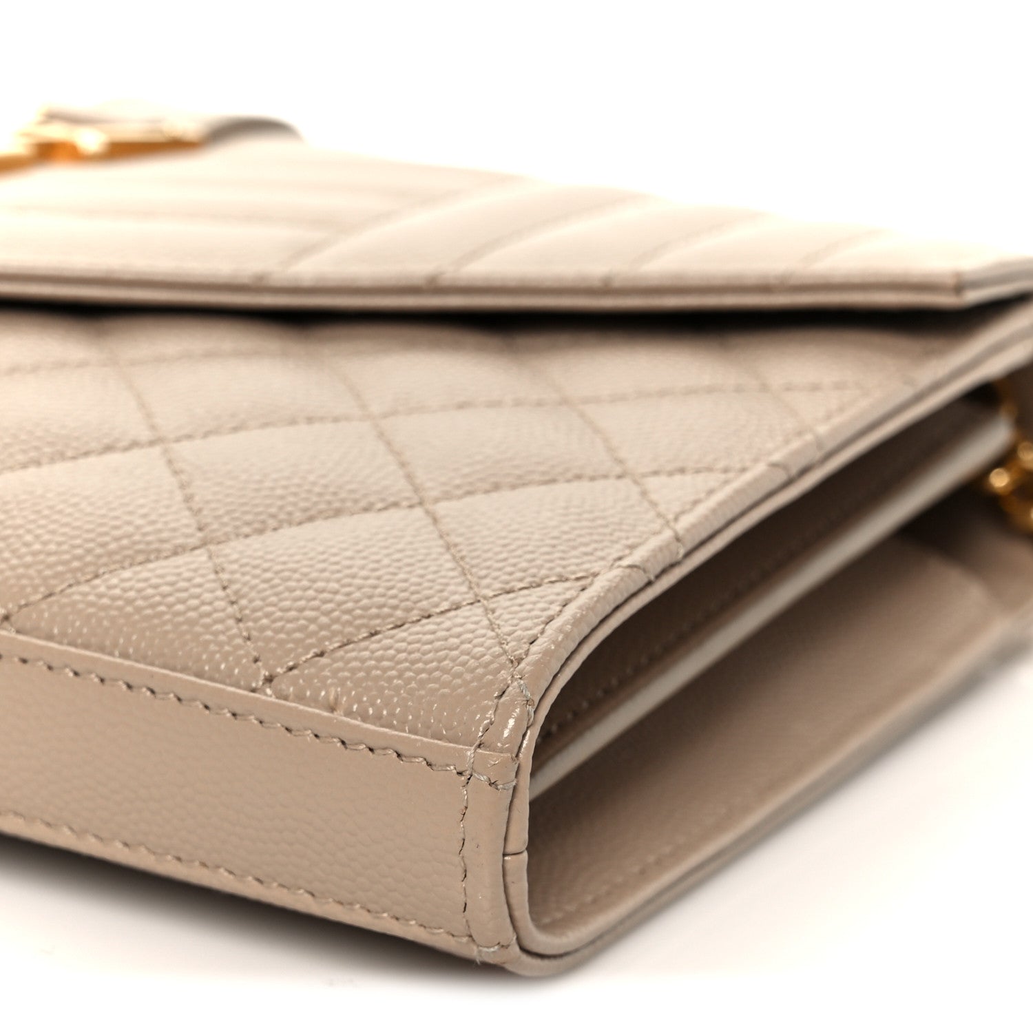 Saint Laurent Grain De Poudre Mixed Matelasse Triquilt Monogram Chain Wallet Dark Beige 9 of 10