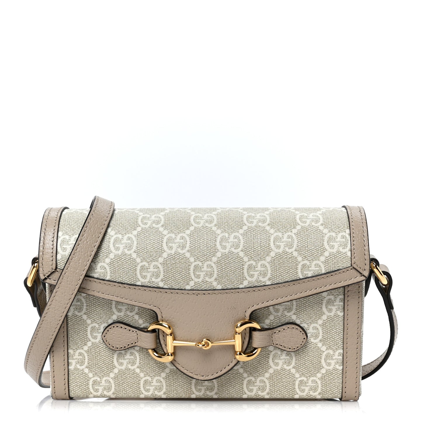 GG Supreme Monogram Textured Dollar Calfskin Mini Horsebit 1955 Shoulder Bag Beige Mystic White Oatmeal