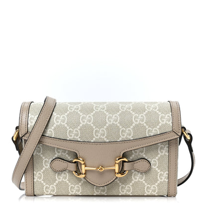 Gucci GG Supreme Monogram Textured Dollar Calfskin Mini Horsebit 1955 Shoulder Bag Beige Mystic White Oatmeal 1 of 10