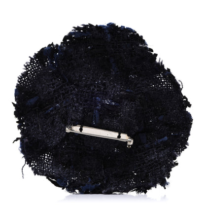 Chanel Tweed Camellia Pin Brooch Navy Blue 3 of 4