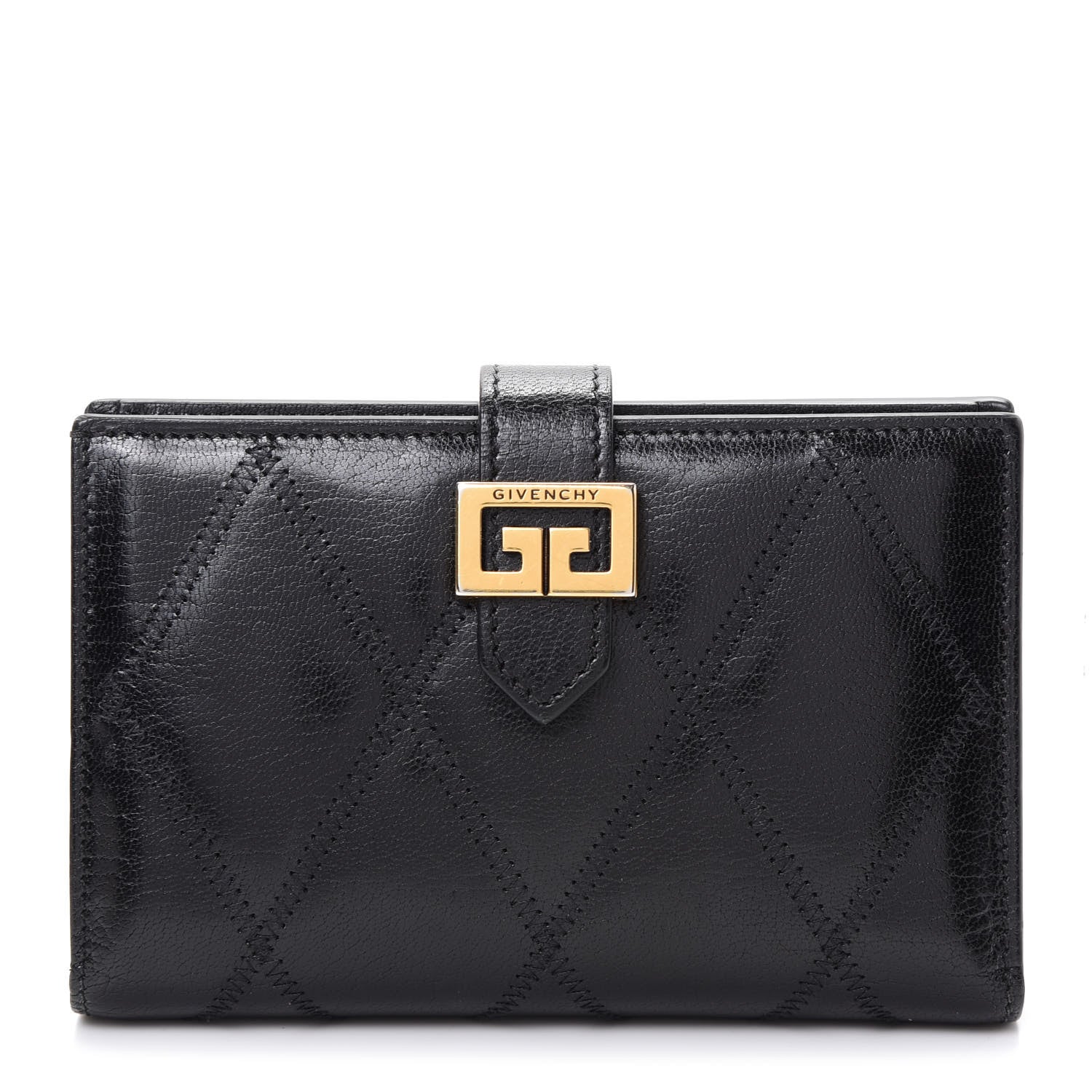 Givenchy Goatskin Diamond Quilted GV3 Medium Wallet Black 1 of 9