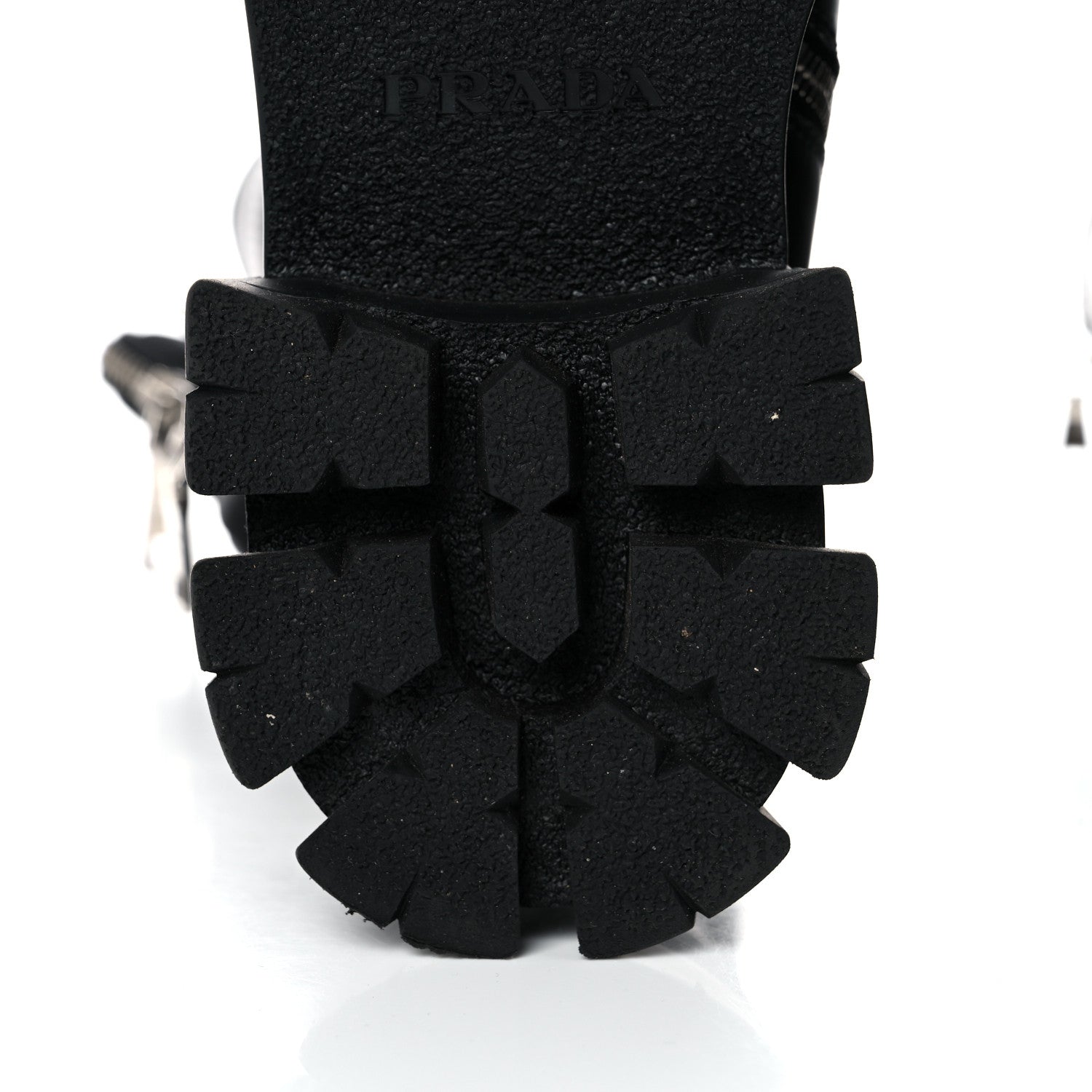 Prada Vitello Lux Nylon Metal Triangle Logo Monolith Pouch Pocket 55mm Tall Combat Boots 39.5 Black 9 of 12