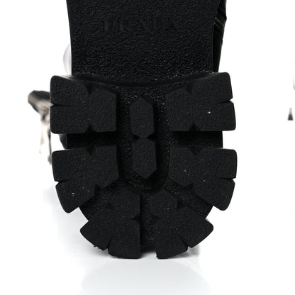 Prada Vitello Lux Nylon Metal Triangle Logo Monolith Pouch Pocket 55mm Tall Combat Boots 39.5 Black 9 of 12