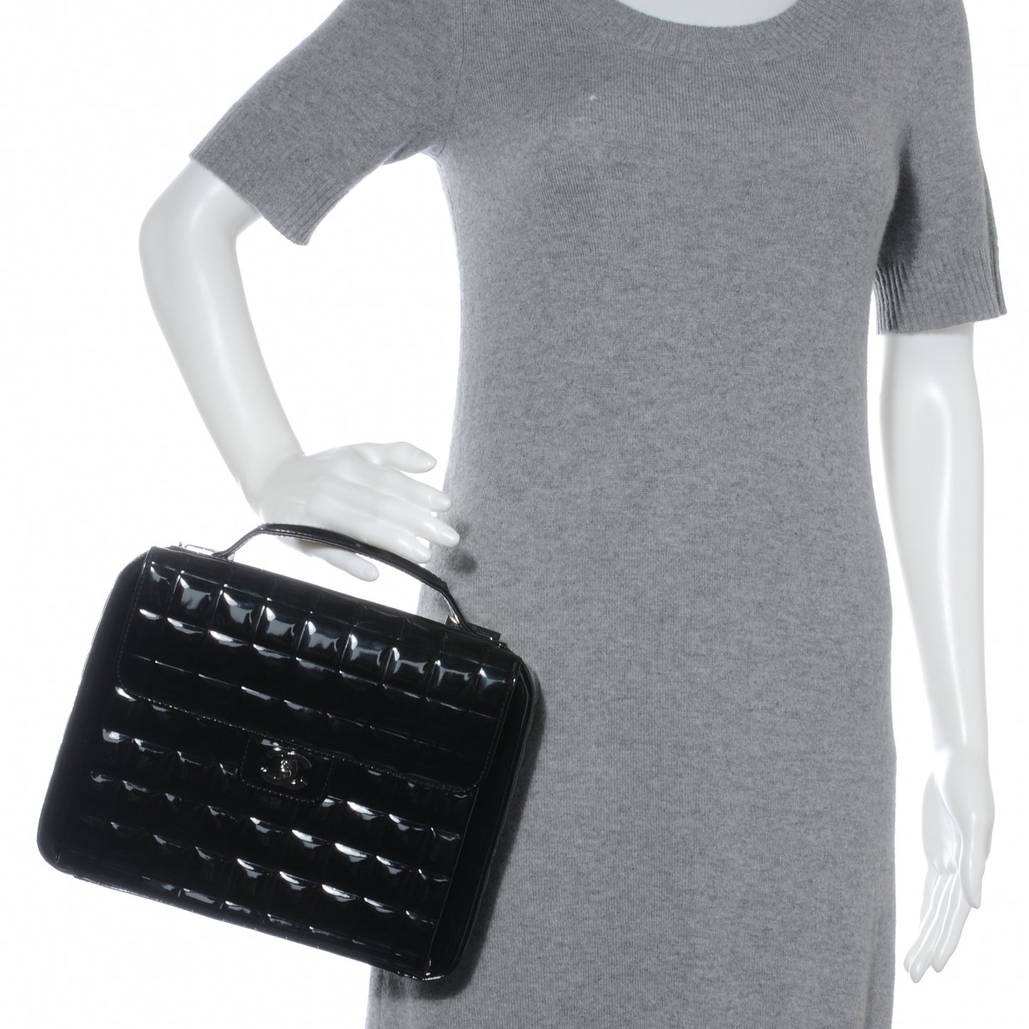 Patent Chocolate Bar Quilted Handbag Black