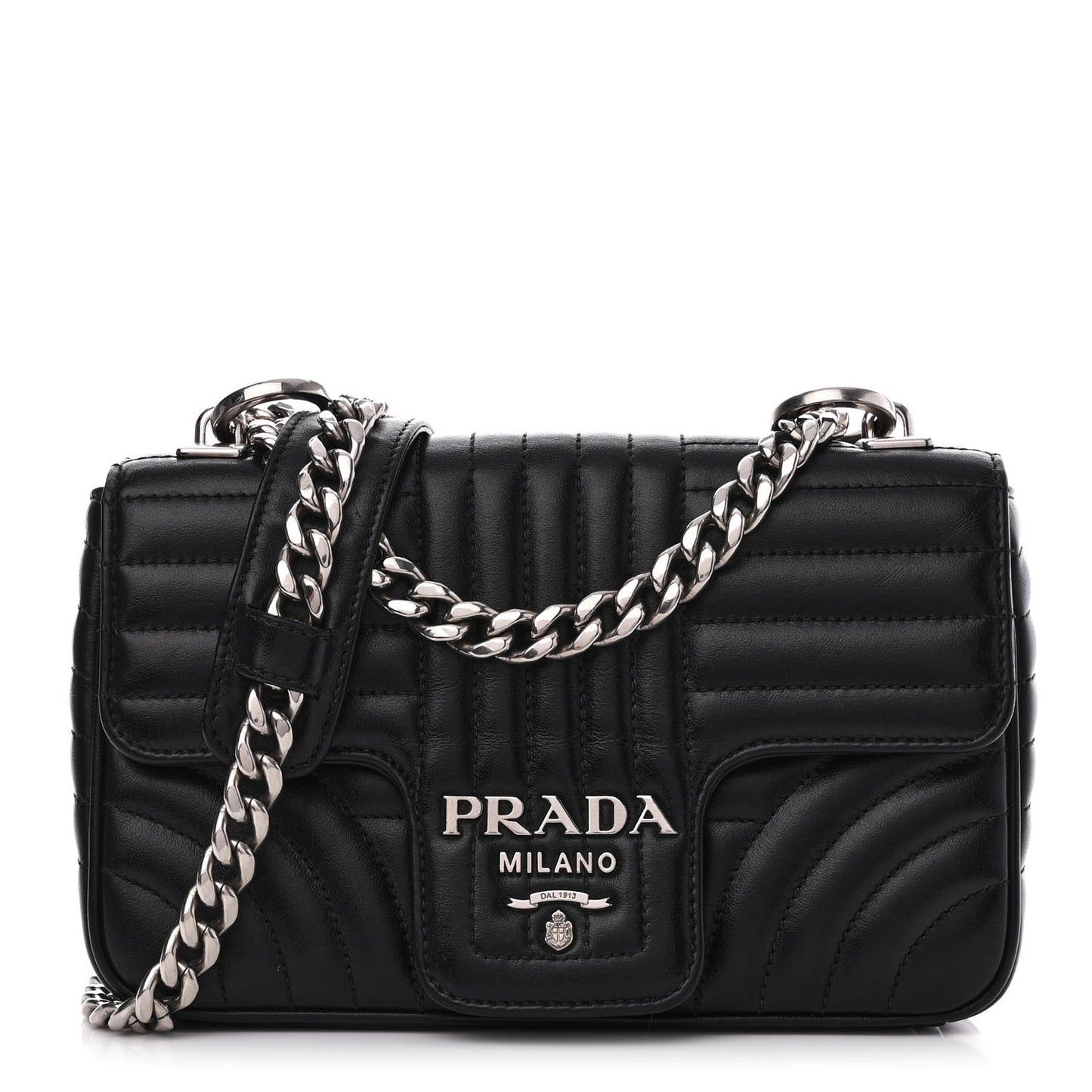 Soft Calfskin Impunture Diagramme Small Chain Flap Shoulder Bag Black