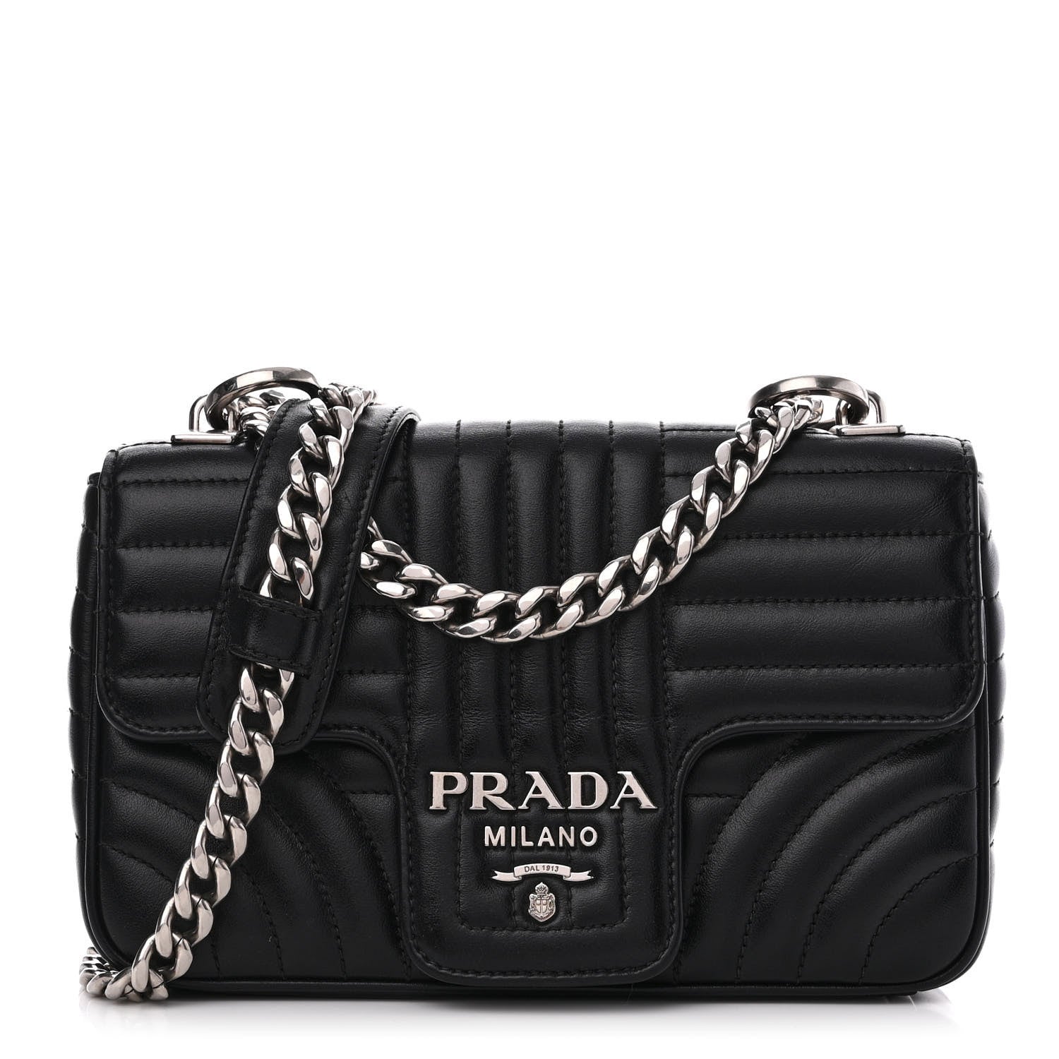 Prada Soft Calfskin Impunture Diagramme Small Chain Flap Shoulder Bag Black 1 of 13