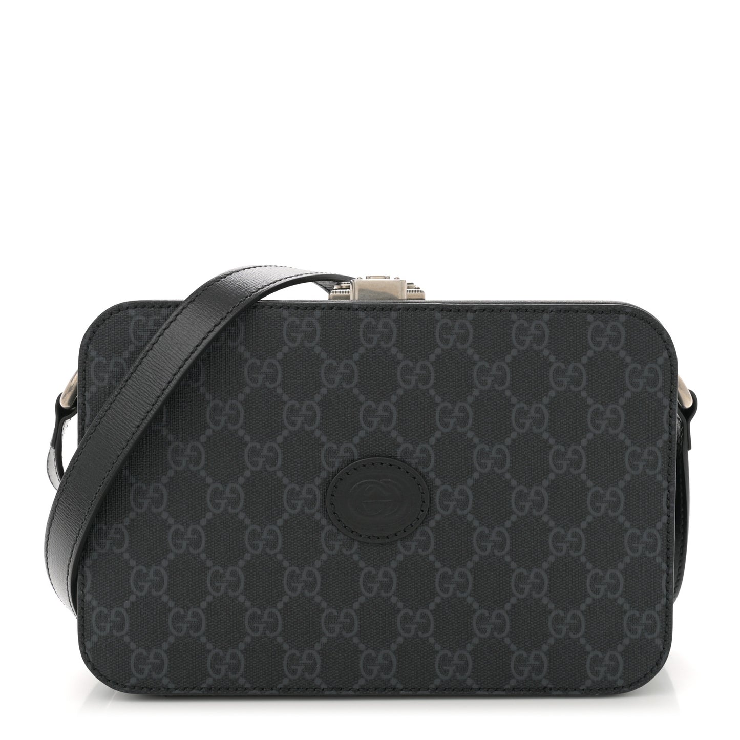 GG Supreme Monogram Azalea Calfskin Retro Interlocking G Shoulder Bag Black