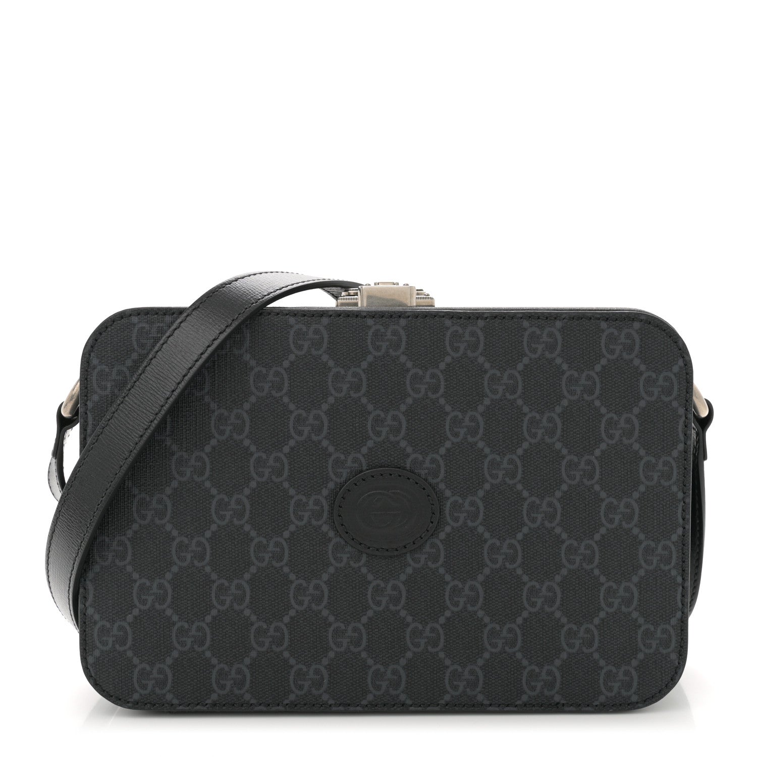 Gucci GG Supreme Monogram Azalea Calfskin Retro Interlocking G Shoulder Bag Black 1 of 10