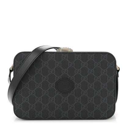 Gucci GG Supreme Monogram Azalea Calfskin Retro Interlocking G Shoulder Bag Black 1 of 10