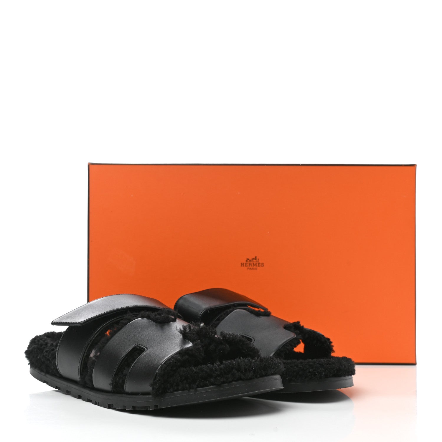 Hermes Calfskin Woolskin Womens Chypre Sandals 40 Black 8 of 8