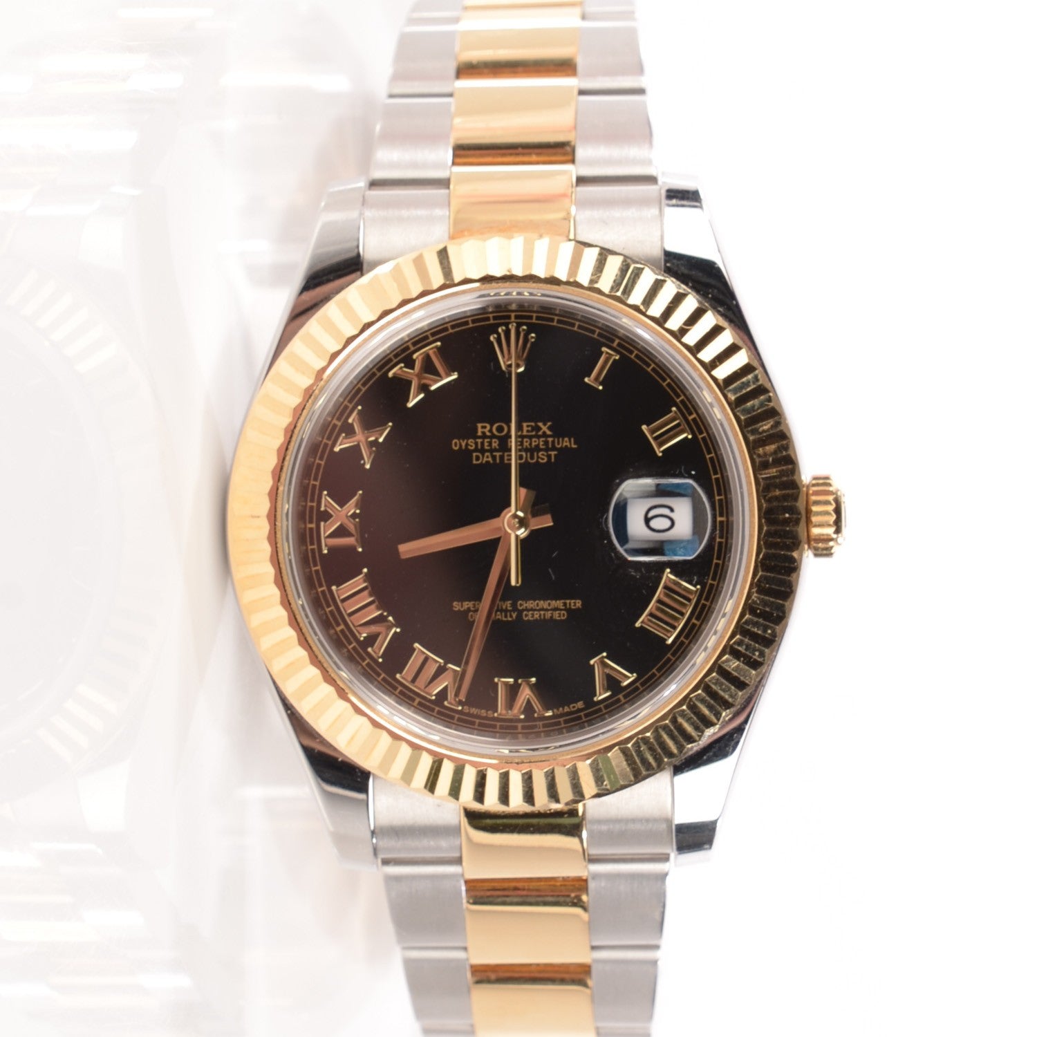 Rolex Stainless Steel 18K Yellow Gold 41mm Oyster Perpetual Datejust II Watch Black Roman 116333 3 of 8