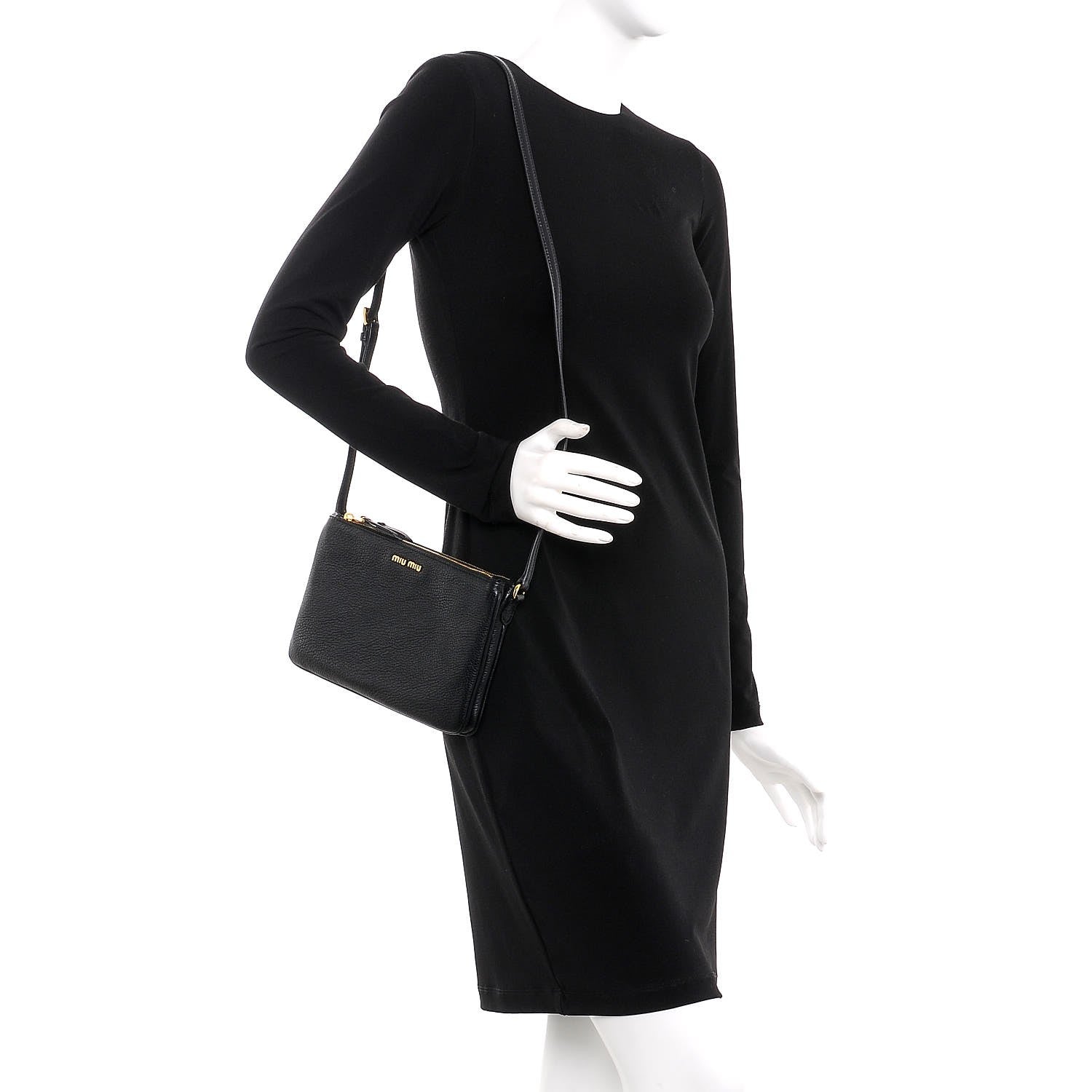 Miu Miu Goatskin Bandoliera Madras Double Zip Crossbody Bag Nero Black 2 of 9