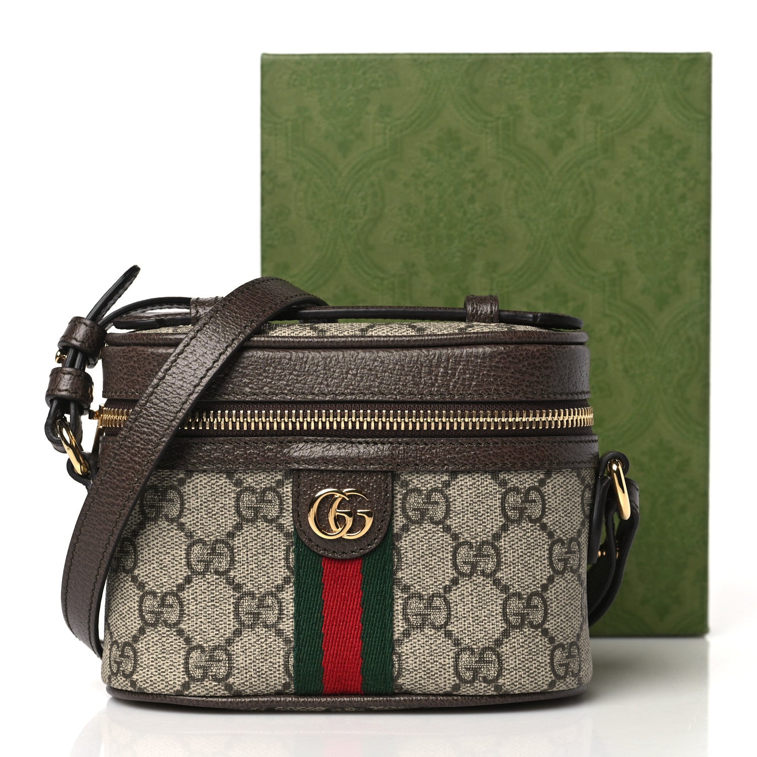 Gucci GG Supreme Monogram Textured Calfskin Web Mini Ophidia Top Handle Bag Beige Ebony New Acero 10 of 10