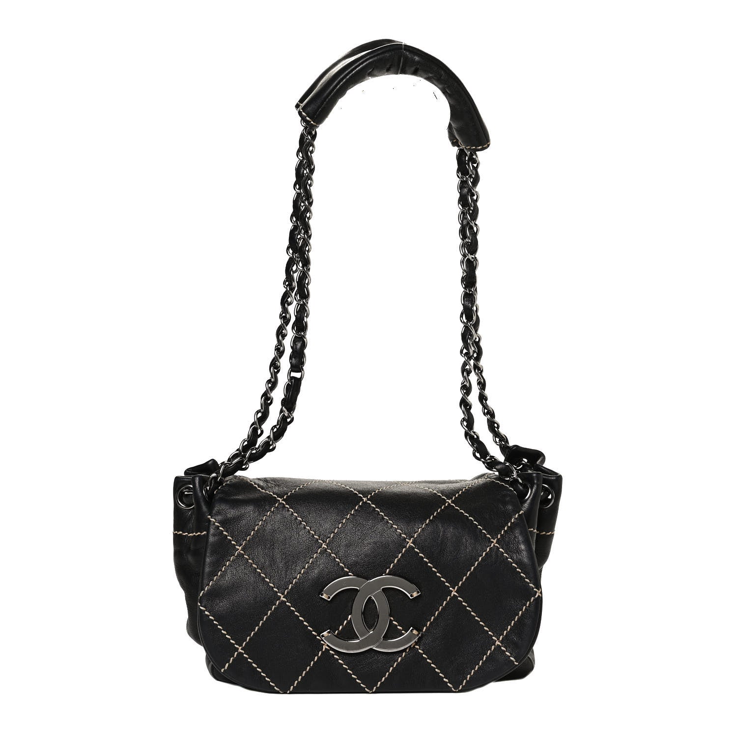 Chanel Lambskin Contrast Stitch Small Surpique Accordion Flap Black 1 of 13