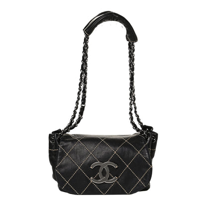 Chanel Lambskin Contrast Stitch Small Surpique Accordion Flap Black 1 of 13