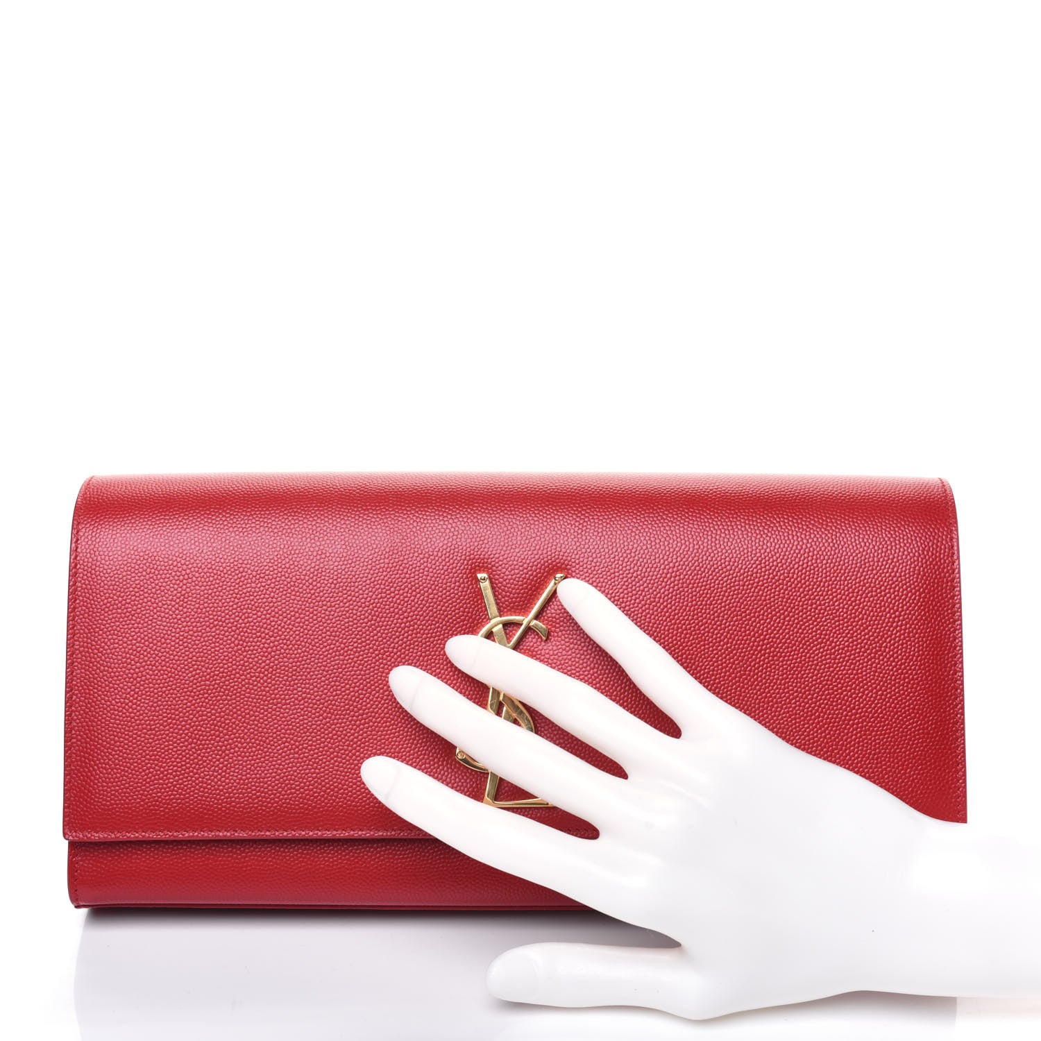 Saint Laurent Grain De Poudre Classic Monogram Cassandre Clutch New Red 2 of 15