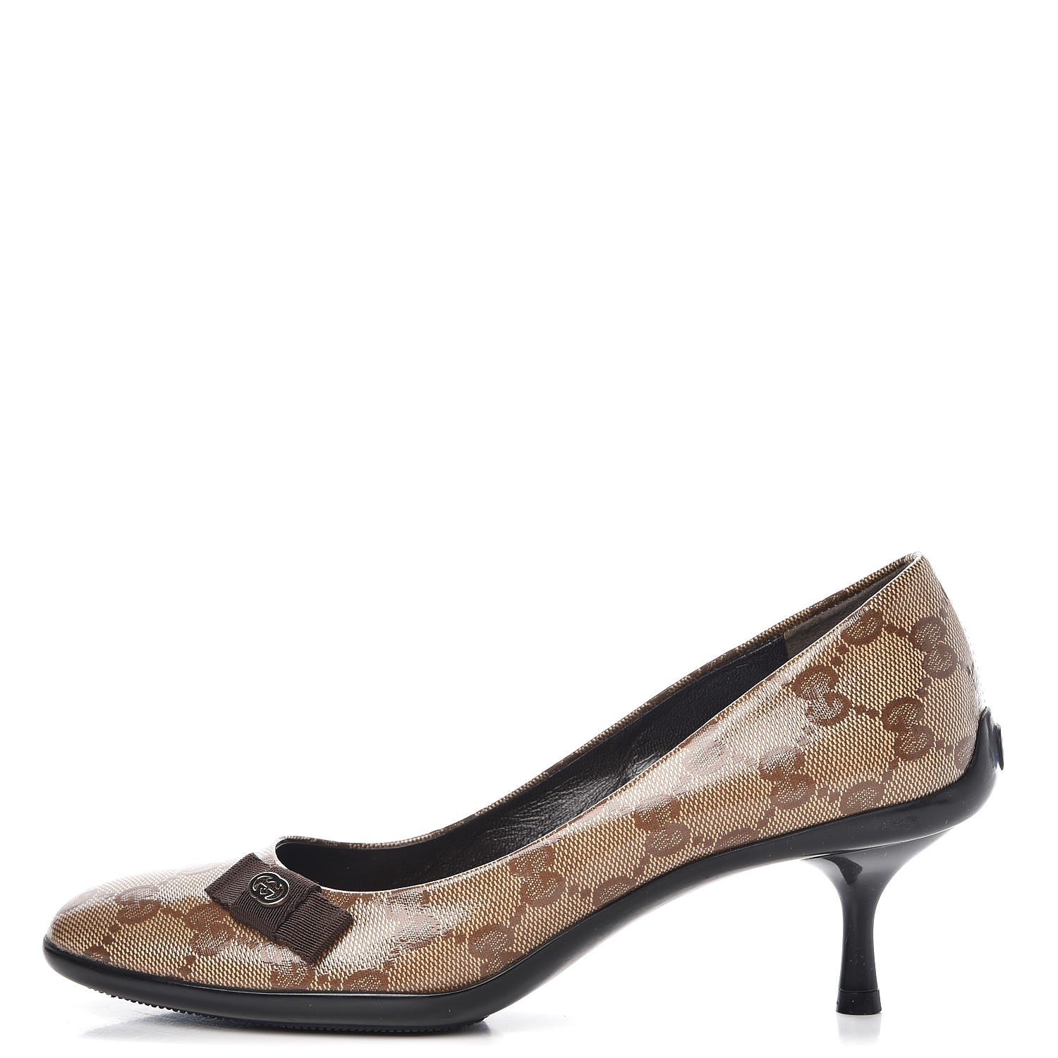 Gucci Crystal Monogram Bow Pumps 35 Beige Ebony Testa di Moro 1 of 12