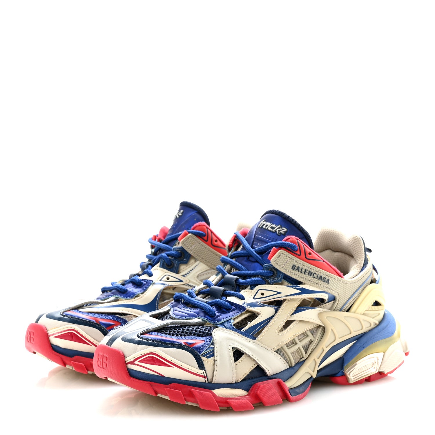Balenciaga Rubber Mesh Bi-Color Womens Track.2 Open Sneakers 39 Beige Blue Red 8 of 20