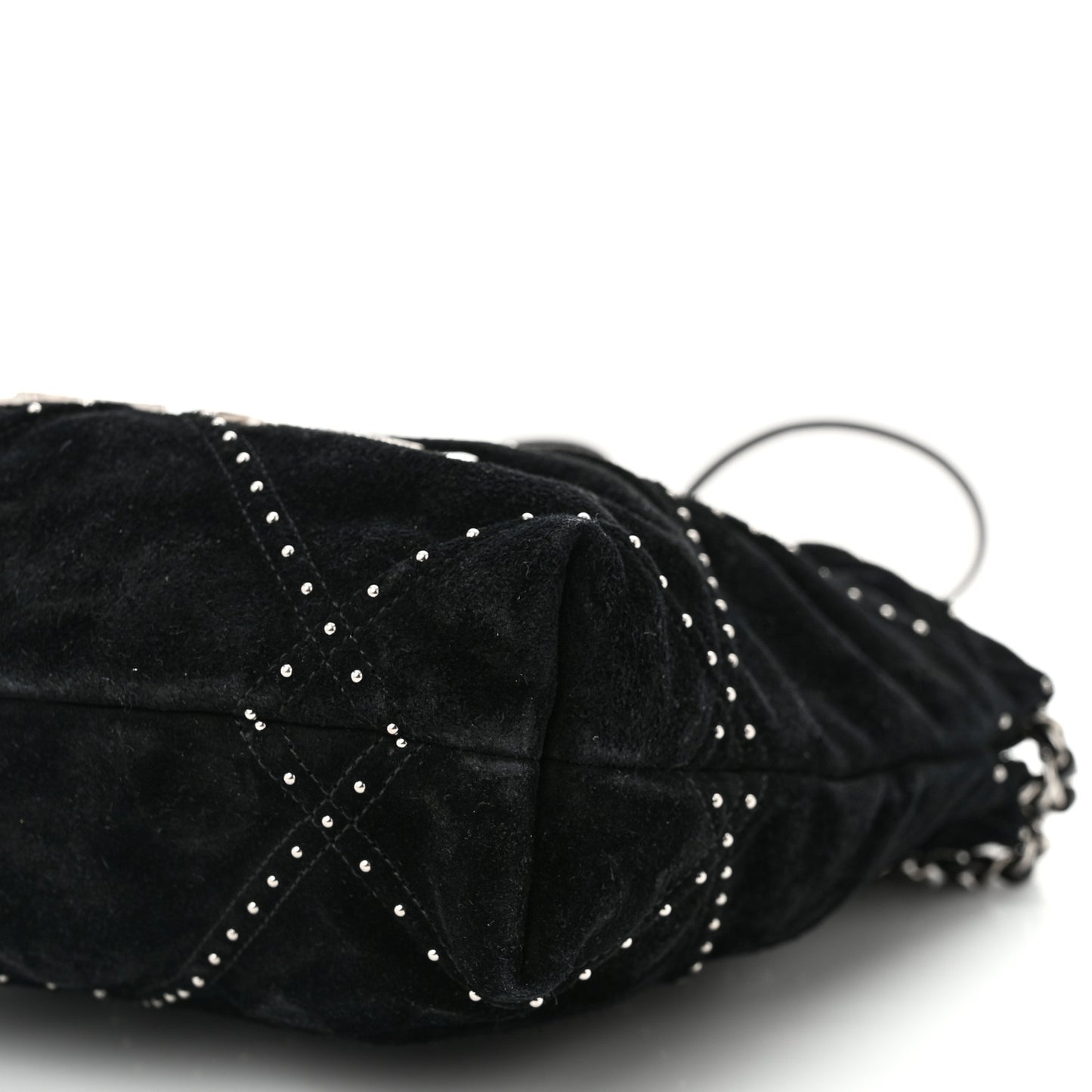 Suede Stitched Quilted Studded Mini Chanel 22 Black