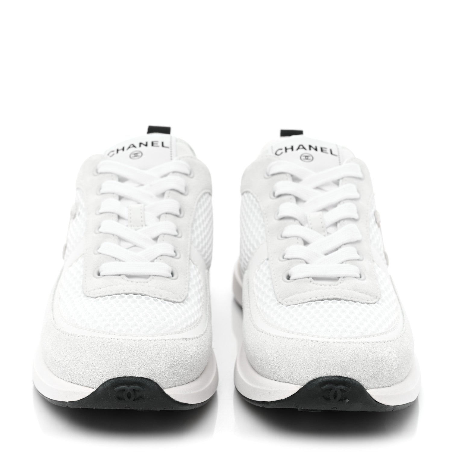 Chanel Calfskin Mesh Lycra Suede Womens Logo Sneakers 39 White 2 of 11