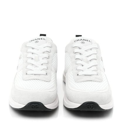 Chanel Calfskin Mesh Lycra Suede Womens Logo Sneakers 39 White 2 of 11