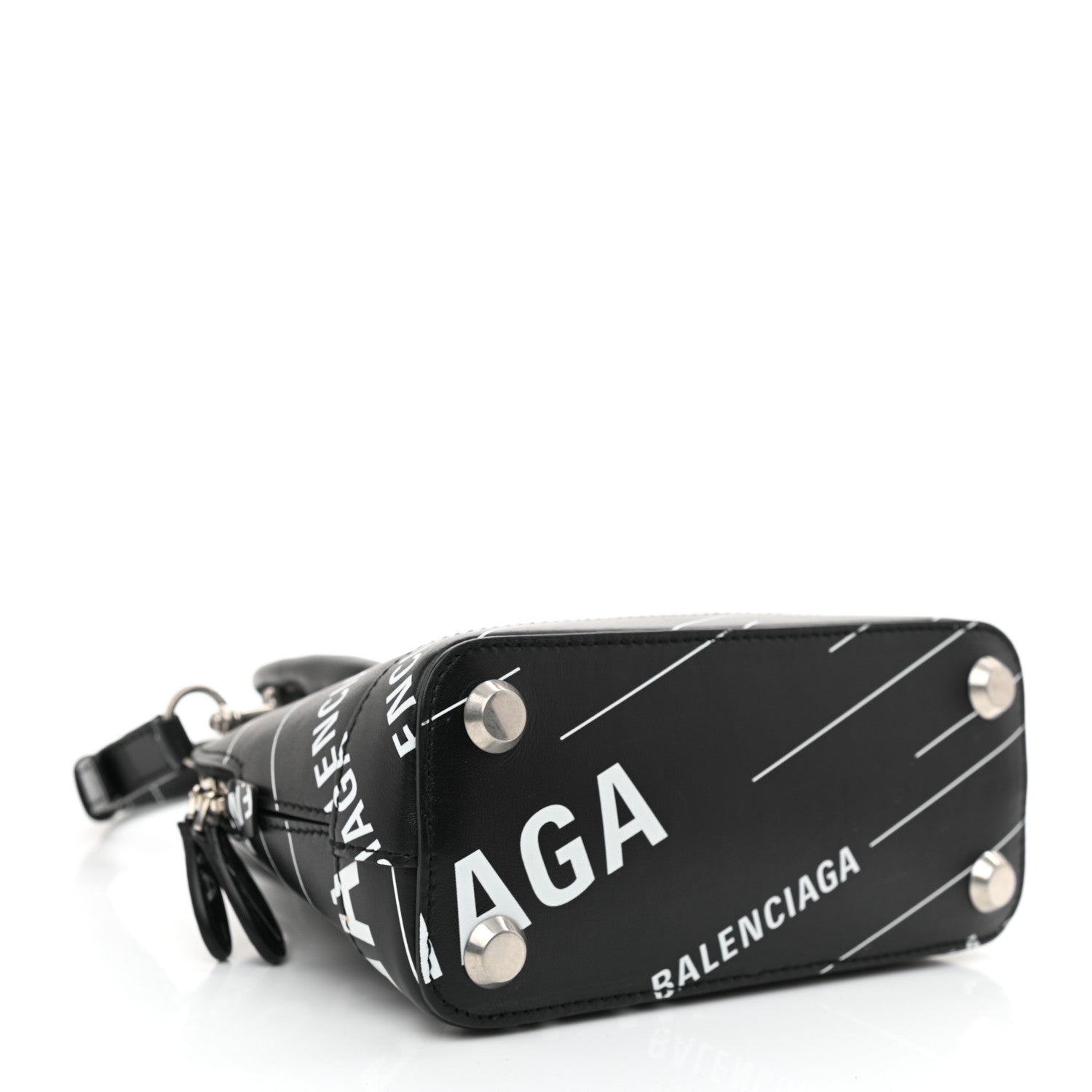 Balenciaga Calfskin Logo Print XXS Ville Top Handle Bag Black White 5 of 9
