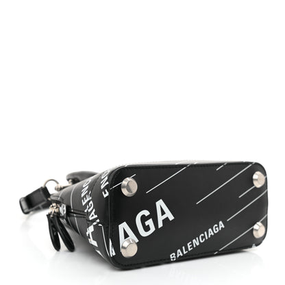 Balenciaga Calfskin Logo Print XXS Ville Top Handle Bag Black White 5 of 9