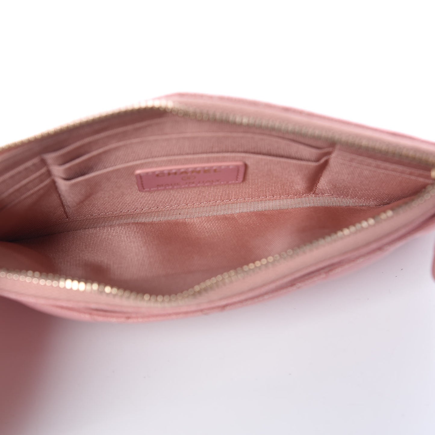 Iridescent Caviar Quilted Classic Zip Pouch Rose Pink
