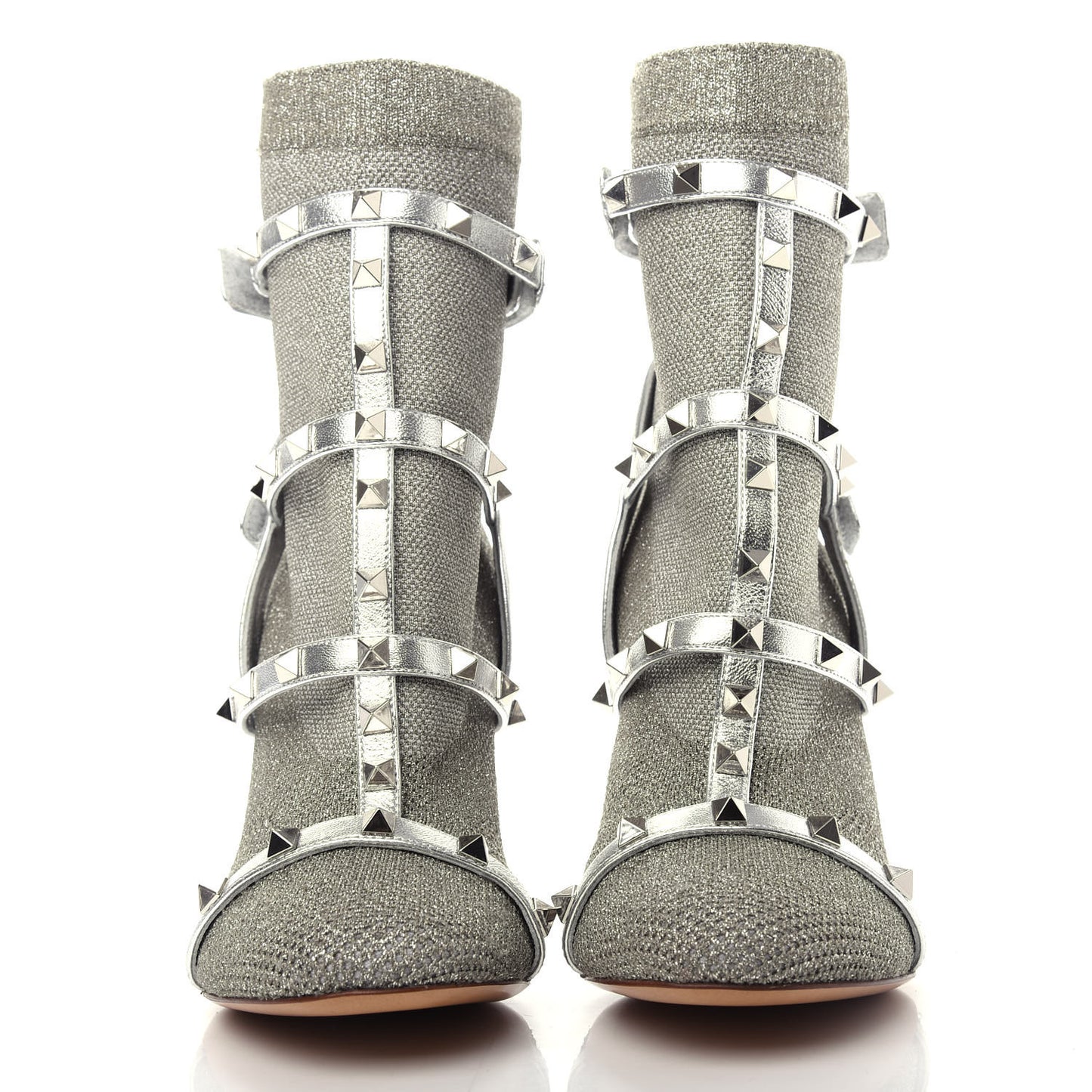 Metallic Nappa Knit Rockstud Bodytech Sock Booties 36.5 Silver