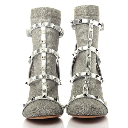 Valentino Garavani Metallic Nappa Knit Rockstud Bodytech Sock Booties 36.5 Silver 2 of 9