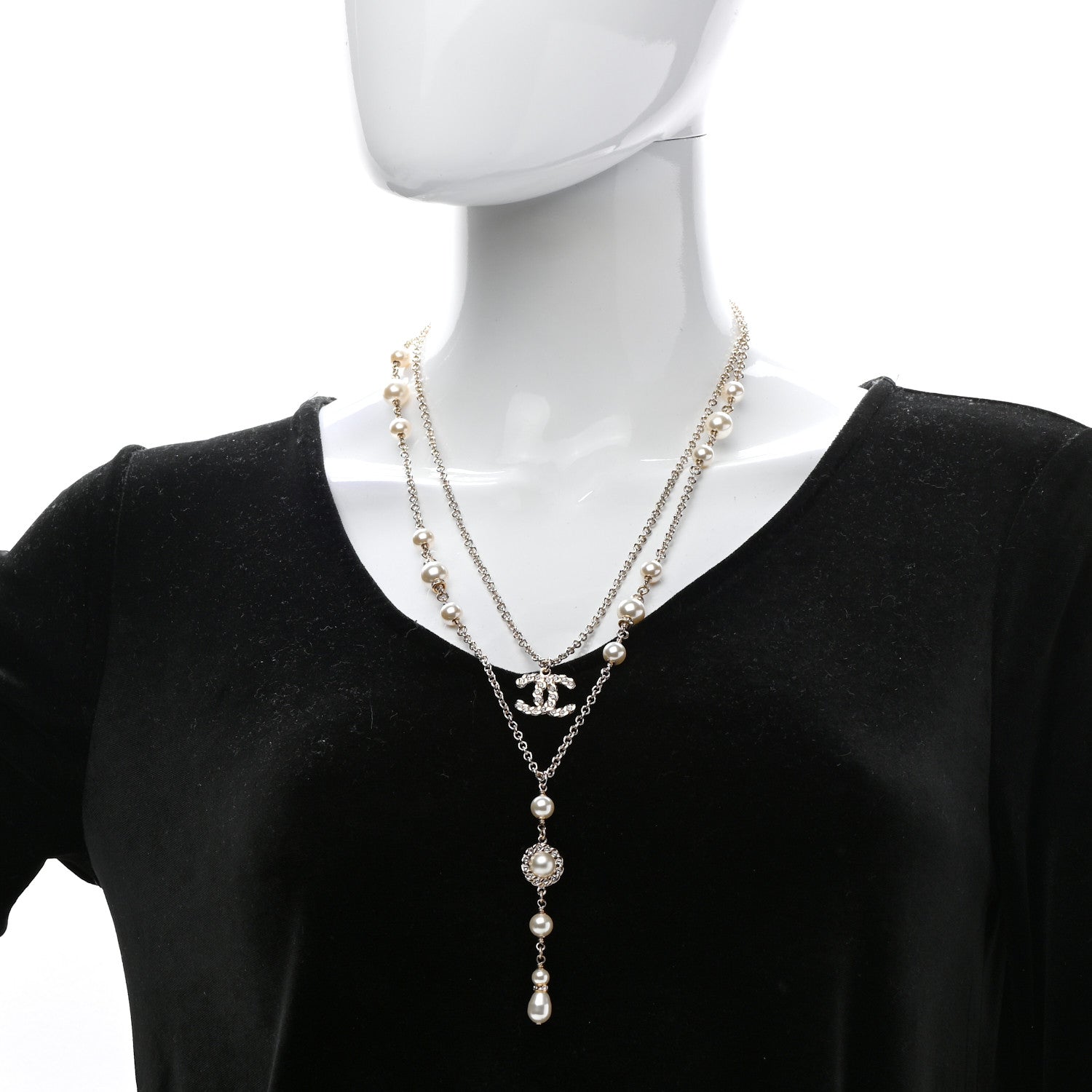 Chanel Pearl Crystal CC Multi Strand Necklace Gold 2 of 7