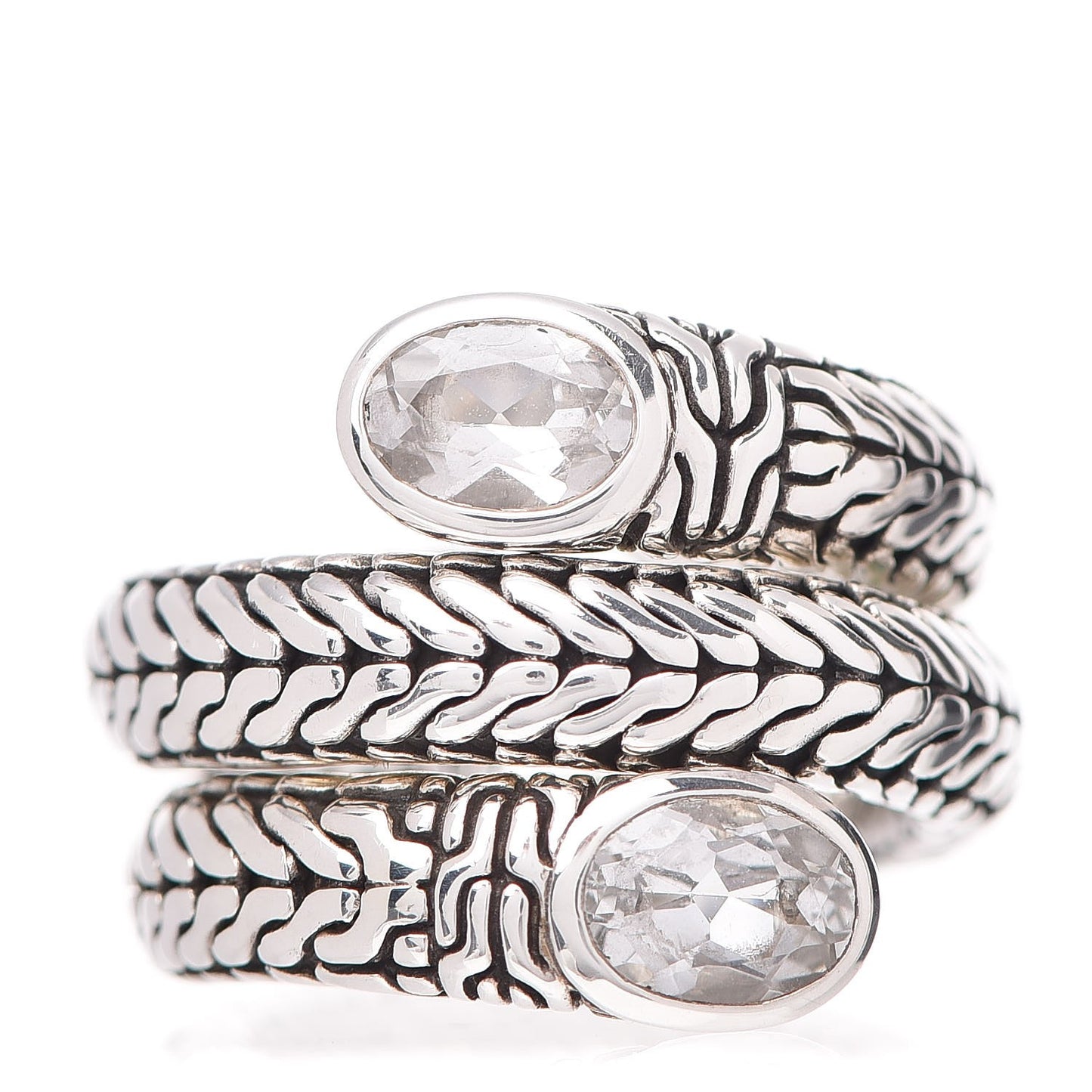 Sterling Silver White Topaz Classic Chain Coil Ring 51.9 6