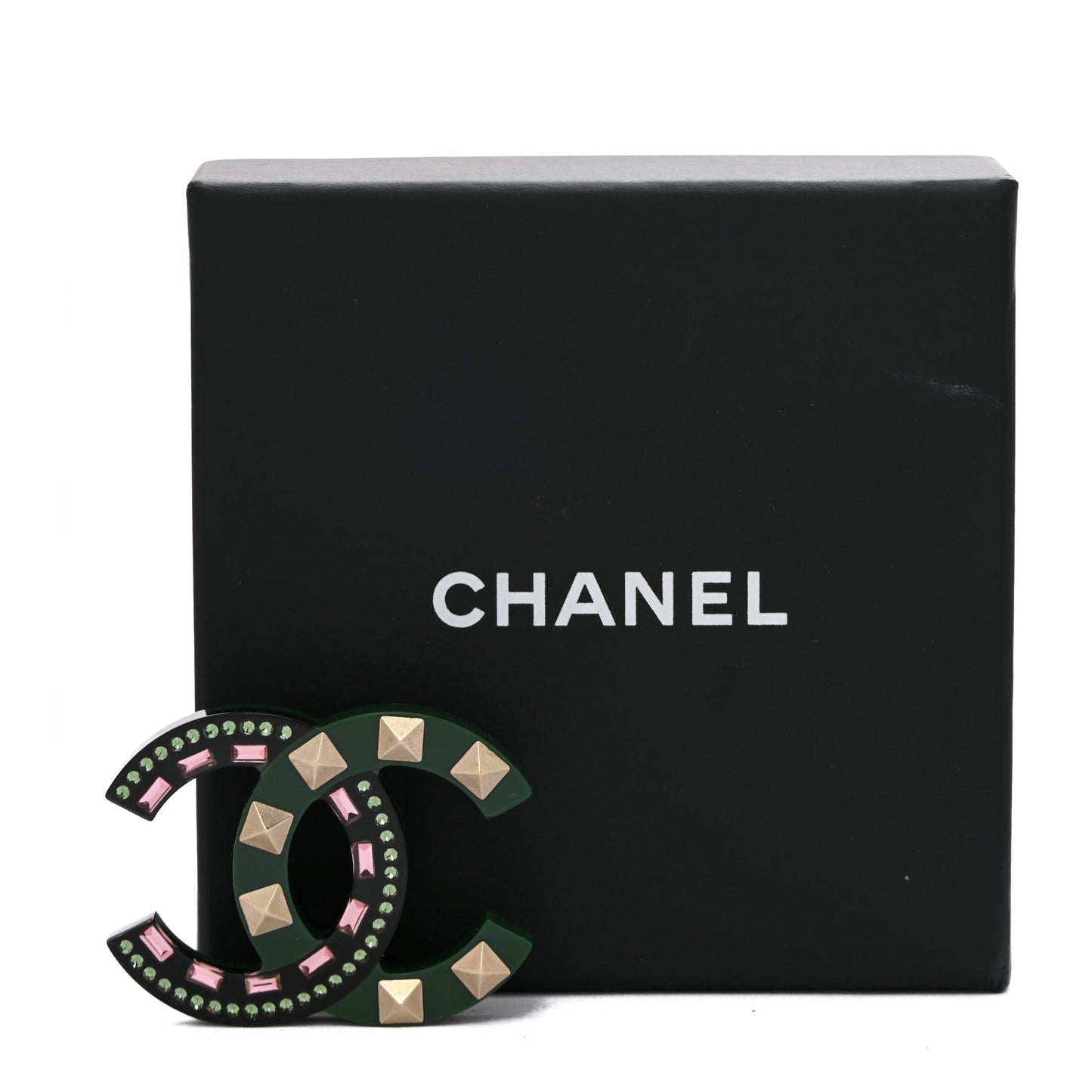 Resin Crystal Studded CC Brooch Green Multicolor