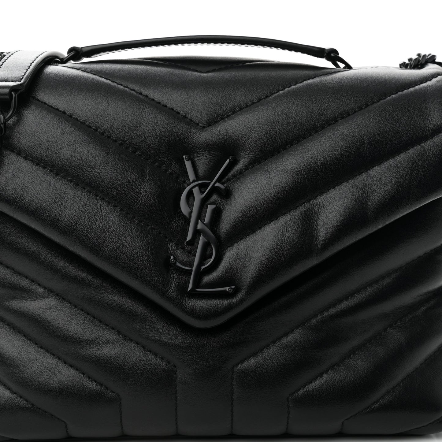 Calfskin Y Quilted Monogram Monochrome Small Loulou Chain Satchel Black