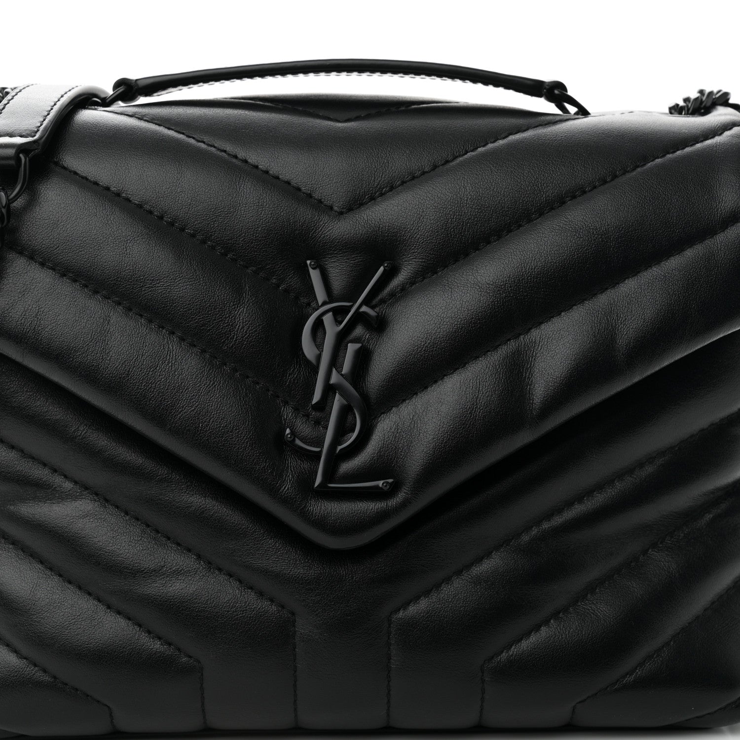 Saint Laurent Calfskin Y Quilted Monogram Monochrome Small Loulou Chain Satchel Black 7 of 9