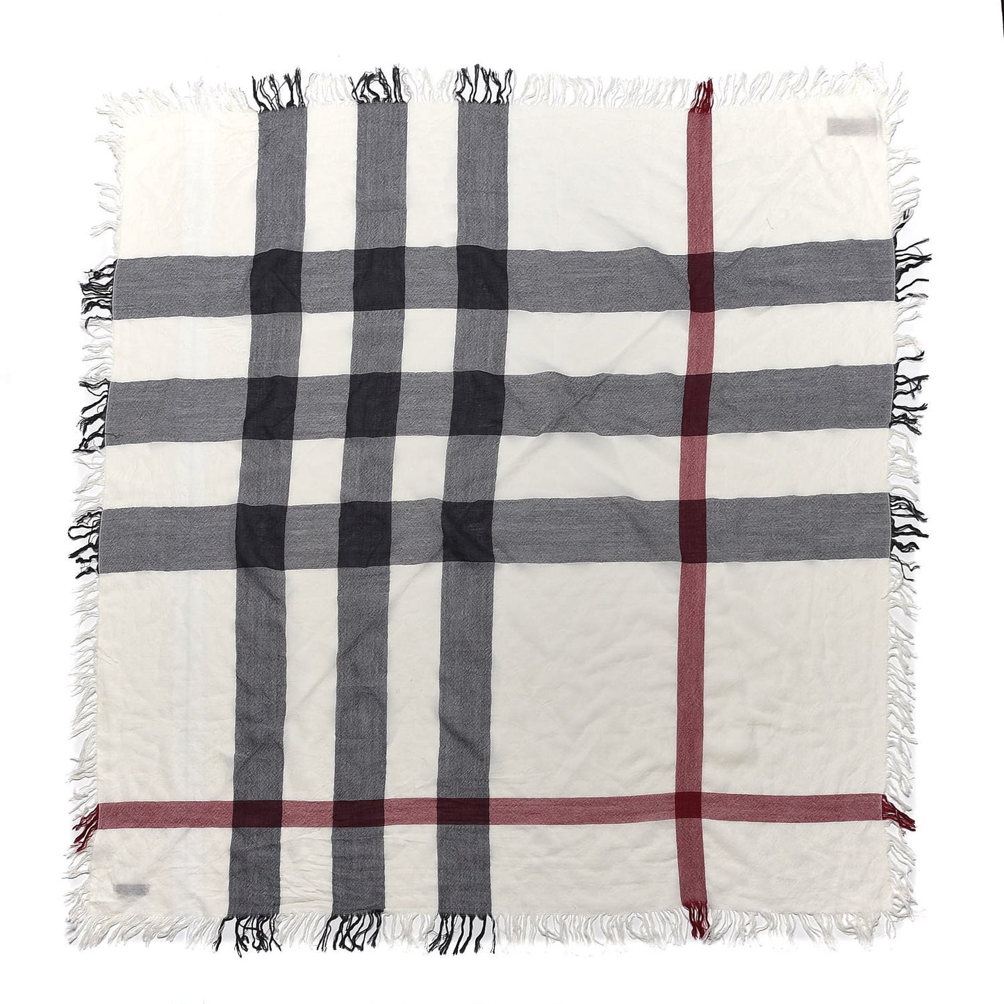 Merino Wool Check Square Scarf Ivory