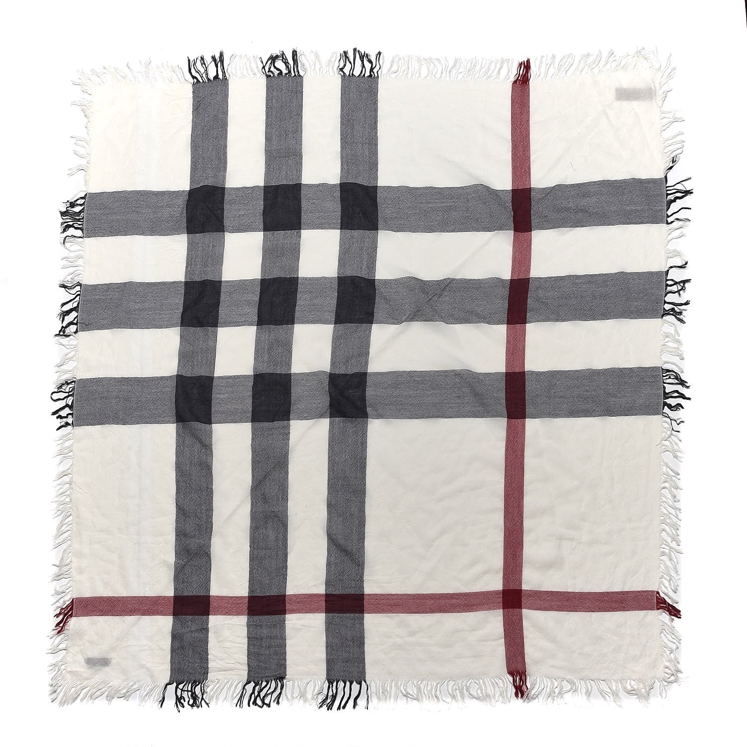 Burberry Merino Wool Check Square Scarf Ivory 1 of 4