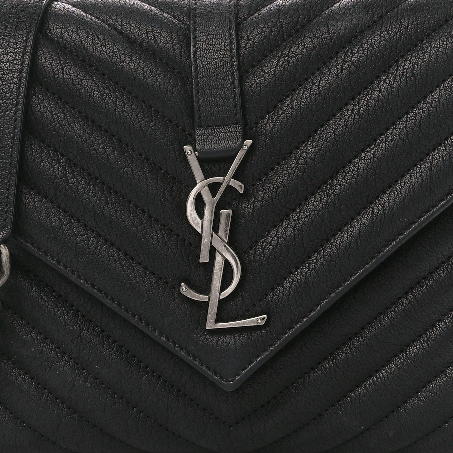 Sheepskin Matelasse Chevron Monogram Medium College Bag Black