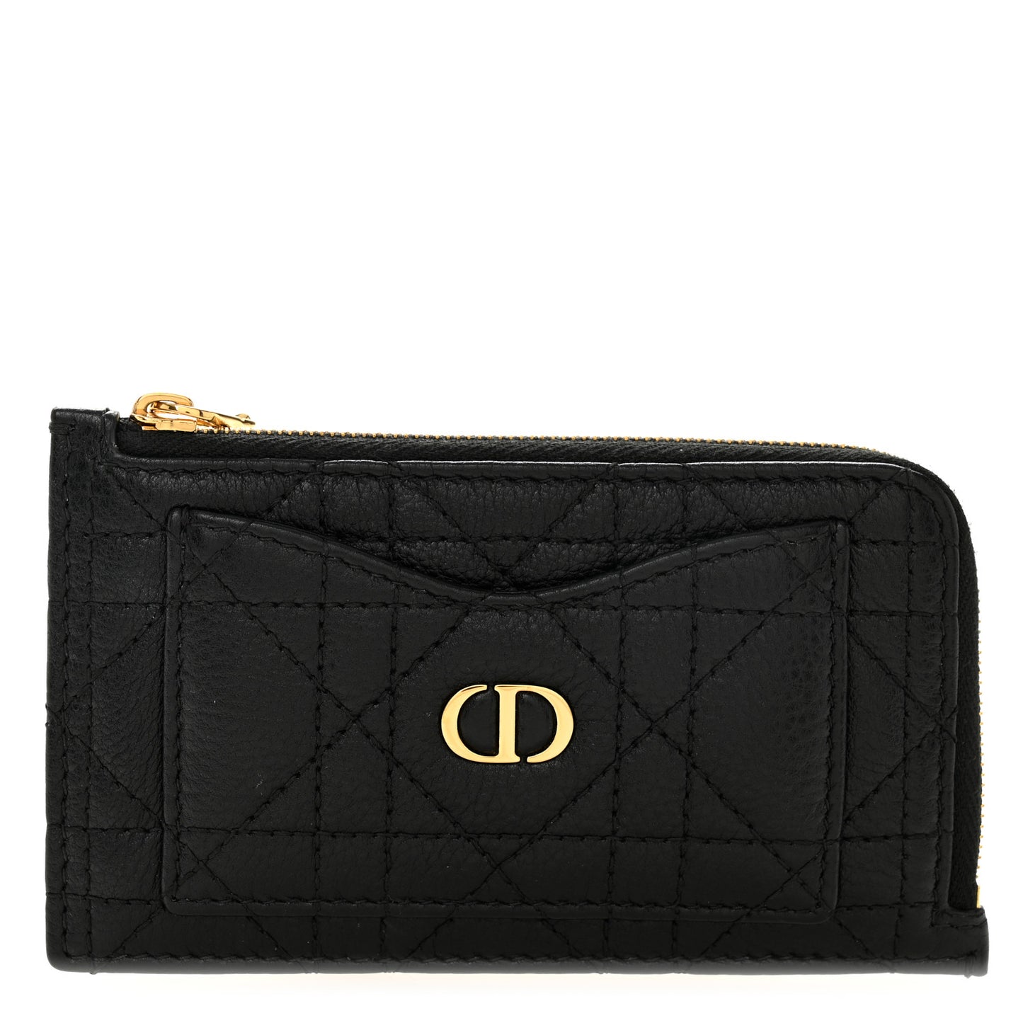 Supple Calfskin Cannage Caro Cosmos Zipped Card Holder Black