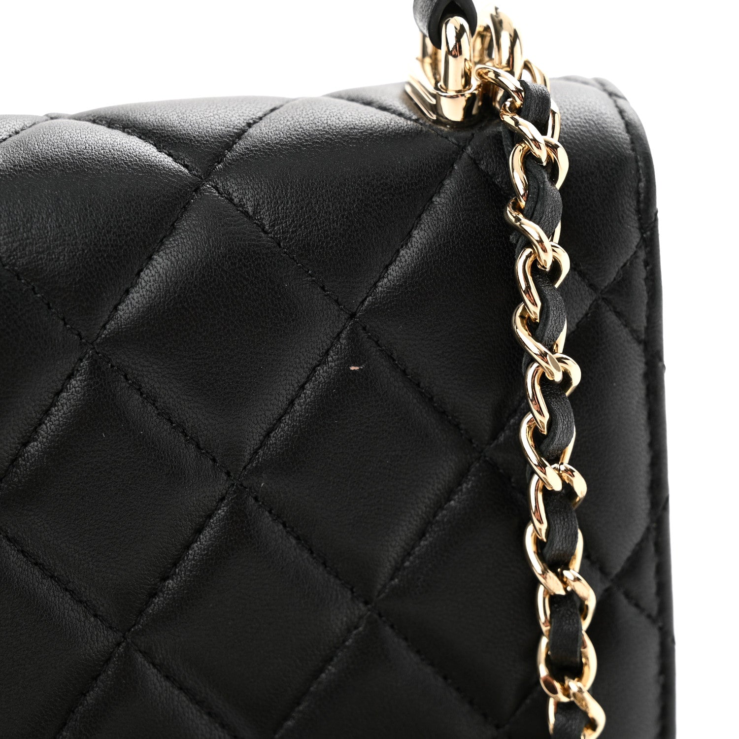 Chanel Lambskin Quilted Top Handle Flap Clutch With Chain Black 12 of 13