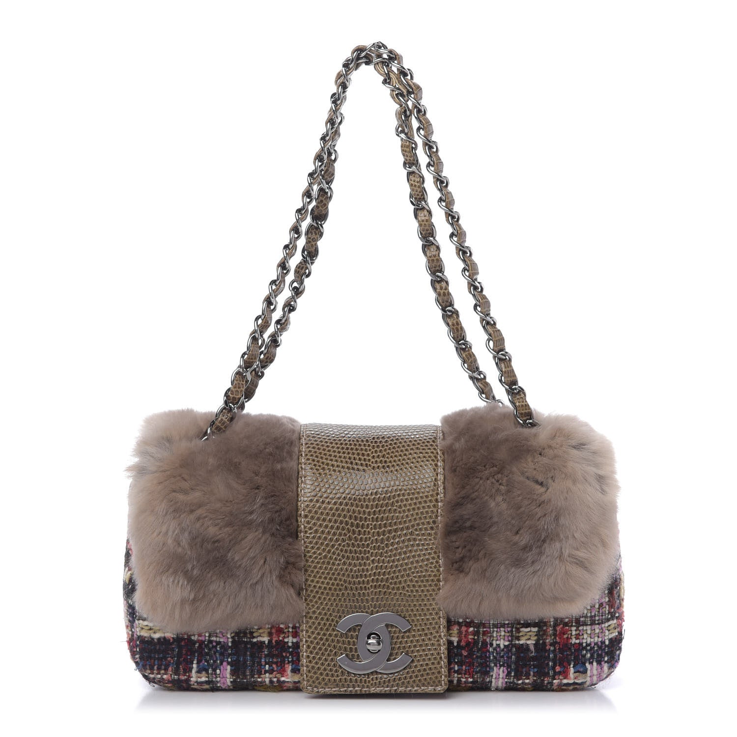 Chanel Rabbit Fur Tweed Lizard Small Fantasy Flap Multicolor 1 of 9