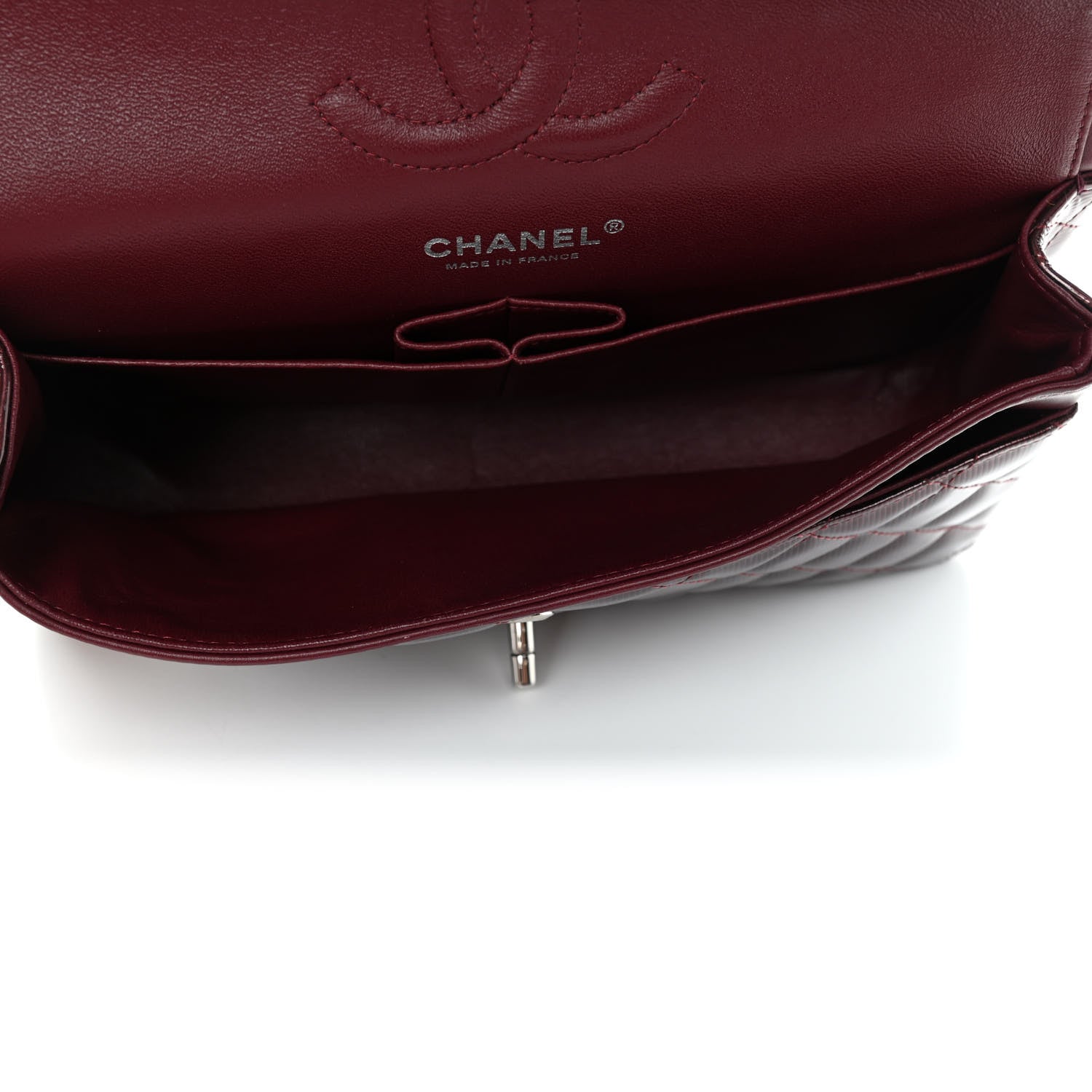 Chanel Striated Patent Quilted Medium Double Flap Burgundy 4 of 6